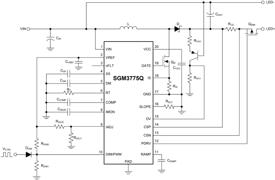 图 2 SGM3775Q 降压-升压型 LED 驱动器应用电路.png