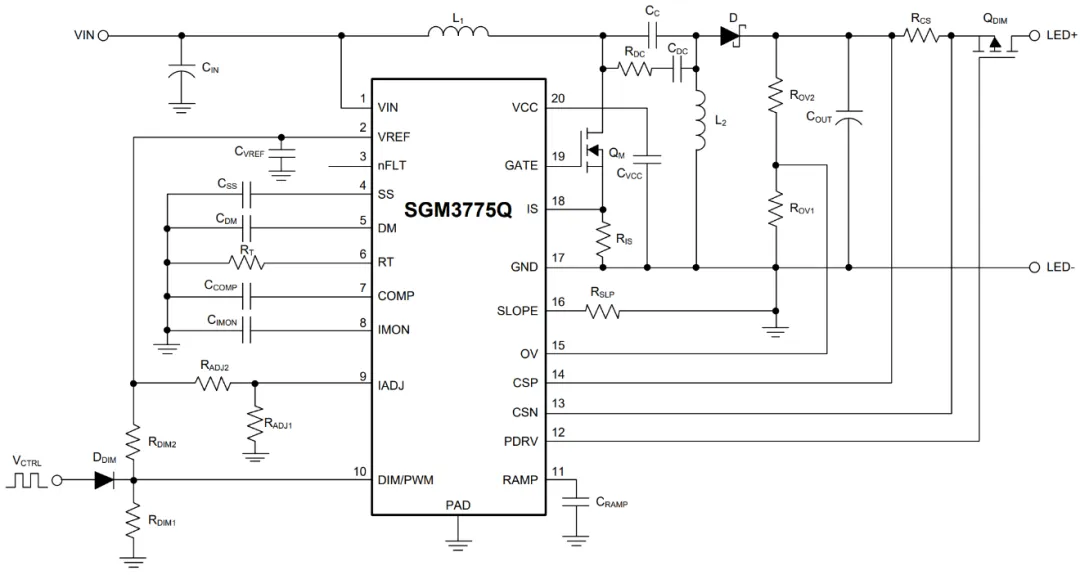 图 3 SGM3775Q SEPIC LED 驱动器应用电路.png