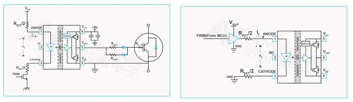 MOS驱动（左）及 buffer驱动（右） 输入典型应用电路.JPG